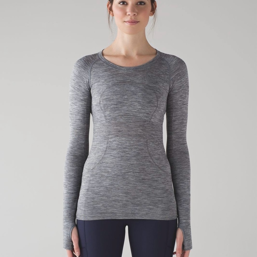 LULULEMON Lululemon Swiftly Tech Long Sleeve Crew - W3F81S - Slate / White -Sz 4